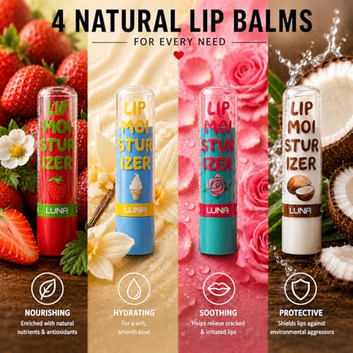 Luna Lip Balm 4-Pack – Moisturizing Lip Care for Dry Lips