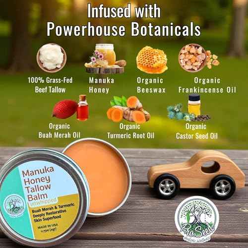 ProSeed Manuka Honey Unwhipped Tallow Balm ? Handmade Grass-Fed Beef Moisturizer with Frankincense, Vitamin E, Castor, Buah Merah & Turmeric ? Face & Body Cream for Men, Women & Kids ? Travel Size