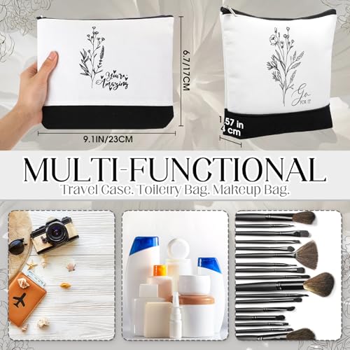 Sanwuta 20pcs International Women's Day Gifts for Women Inspirational Makeup Bags with Zipper Thank You Cosmetic Bags Gift for Coworkers Employee Volunteer (Flowers)