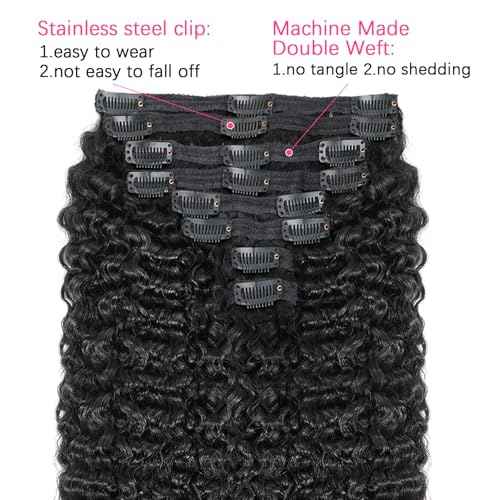 Burmese Curly Clip in Hair Extensions #1B Natural Black Color Curly Clip ins For Women Brazilian Virgin Clip on Hair(20inch,#1B)