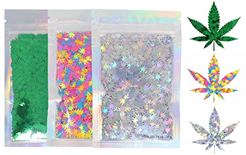 3 Pack Holographic Leaf Glitter - Cosmetic Grade Face Body Nails