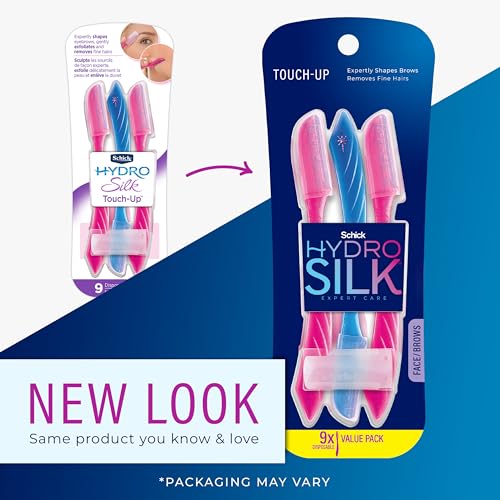 Schick Hydro Silk Touch-Up Dermaplaning Tool with Precision Eyebrow Cover, 9ct | Dermaplane Razor, Face Razors for Women, Peach Fuzz Remover | Beauty Stocking Stuffer