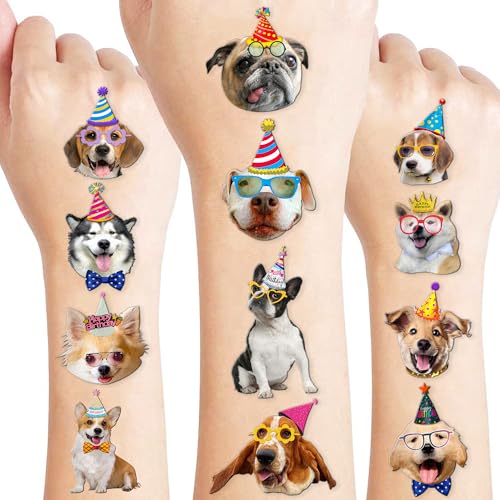 96 Piece Dog Temporary Tattoos for Kids Party Favors