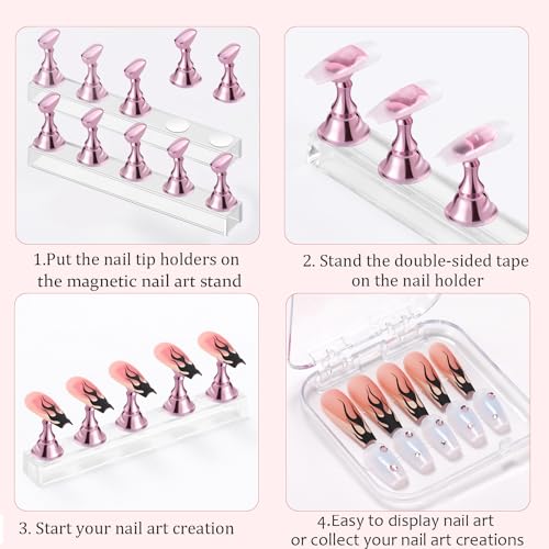 Pink Magnetic Nail Stand for Painting & Display - Press-On Nail Holder