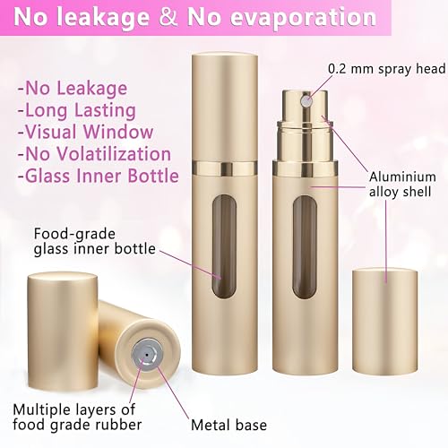 Qavhun 5ml Refillable Perfume Atomizer Travel Bottle - Leakproof Gold