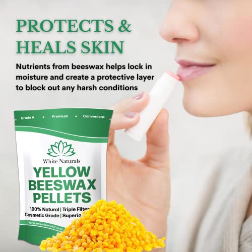 Yellow Beeswax Pellets 5lb, 100% Pure, Natural, Cosmetic Grade, Organic, Bees Wax Pastilles, Triple Filtered, Great For Candle Making, Soaps, Food Wraps, DIY Lip Balms, Sunscreen By White Naturals