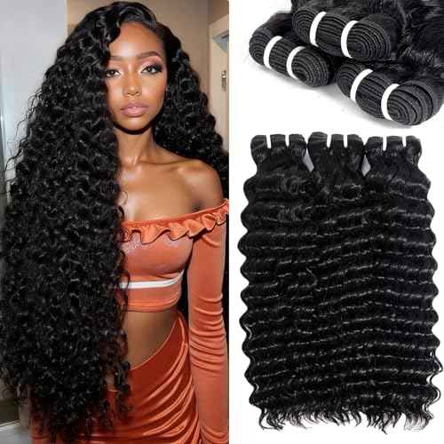 12A Bundles Deep Wave Human Hair - 3 Pack Deep Wave Double Strong Weft Hair Bundle 100% Unprocessed Brazilian Deep Curly bundles Wet And Wavy Real Human Hair For Women(24 26 28 Inch)
