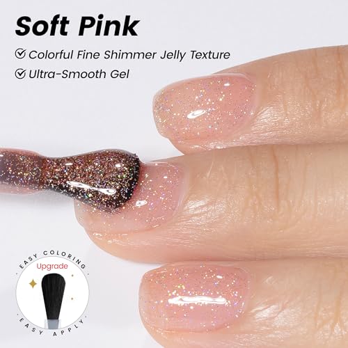 YTD Likomey Nude Glitter Gel Nail Polish,15ml Soft Pink Rainbow Jelly Sheer Translucent Neutral Holographic Shimmer Iridescent Sparkly Salon Home DIY UV Manicure Nail Gel, SF328