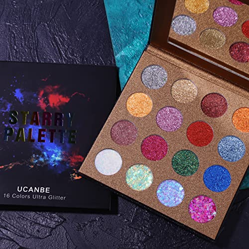UCANBE Pro Glitter Eyeshadow Palette - 16 Colors Pressed & Chunky