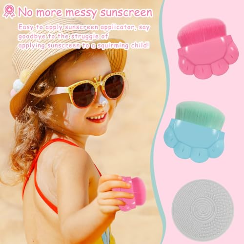 2 Pack Kids Sunscreen Applicator,Sunblock Buddy Brush with Protective Case,Sun Lotion Applicator Sun Cream Brush Set with Brush Cleaning Pad