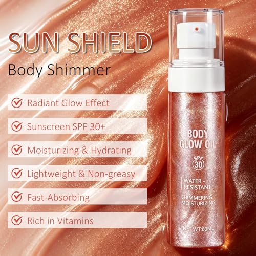 SPF 30 Body Glow Oil - Shimmer Sunscreen for Face & Body