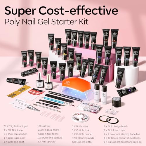 Modelones Poly Nail Gel Extension Kit - 32 Colors with 8W UV Lamp