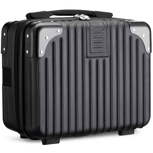 Noverlife 14 Inch Portable Hard Shell Cosmetic Travel Case, Mini Travel Hand Luggage with Elastic Band Travel Makeup Case, Small Makeup Carrying Suitcase for Train Cosmetic Bag Travel Camping - Black