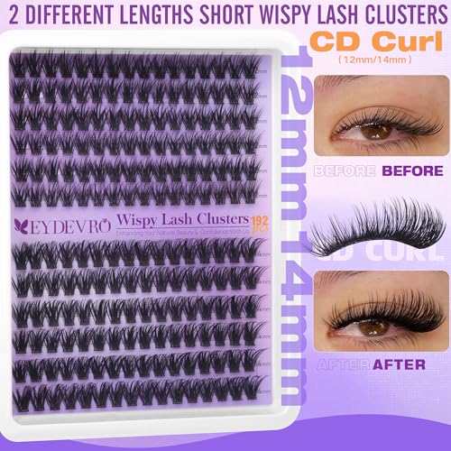 EYDEVRO Wispy Lash Clusters 12-14mm Natural Eyelash Extensions 192 Pcs