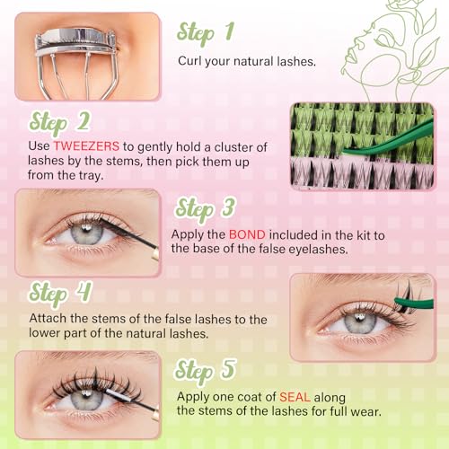 KEYYOU Fairy D Curl Lash Clusters 144Pcs Invisible Band Eyelash Extensions