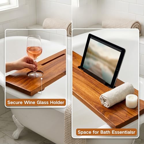 Teak Bathtub Tray 40" - Solid Wood Bath Caddy with Tablet Holder