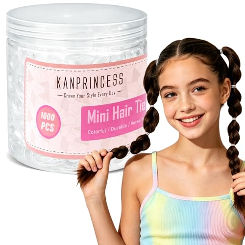 KANPRINCESS 1000pcs Mini Clear Rubber Hair Bands for Kids
