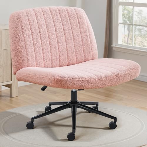 OLIXIS Criss-Cross Office Chair with Wheels - Pink Teddy