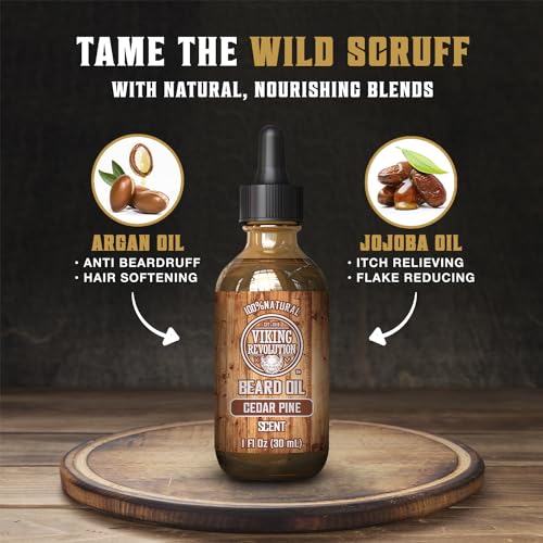 Viking Revolution Cedar and Pine Beard Balm for Men and Beard Oil Bundle - With Argan and Jojoba Oils - Soften and Moisturize your Beard