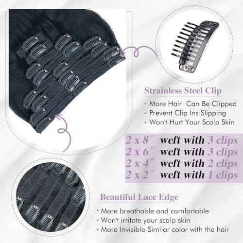 Body Wave Clip In Hair Extensions Real Human Hair Clip Ins For Women 28 Inch Remy Human Hair Extensions Clip Ins 8 Pcs With 18 Clips 120g Natural Black
