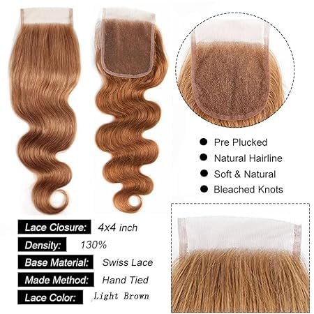 Light Brown Lace Closure 4x4 HD Swiss Lace Virgin Hair