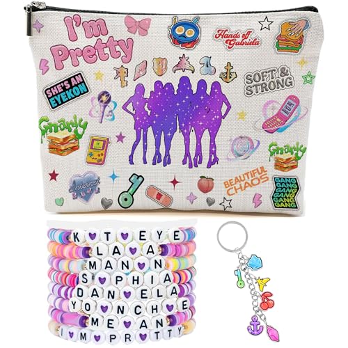 Cats Eye Makeup Bag Set with Bracelets and Keychain for Women & Girls