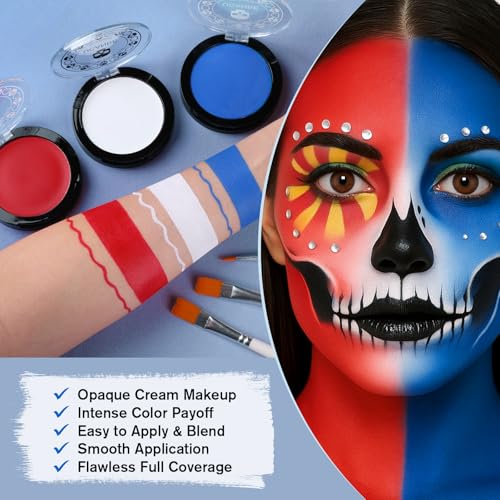 UCANBE White Black Blue Face Paint Kit with 3 Brushes