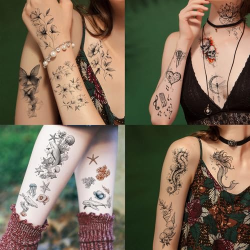 72 Sheets Magic Bottle Temporary Tattoos for Women Adults ? Galaxy Fantasy Tattoo Stickers with Crystals, Feathers & Phoenix Wings ? Colorful Boho Waterproof Wear for Festival, Music Party, Beach Days