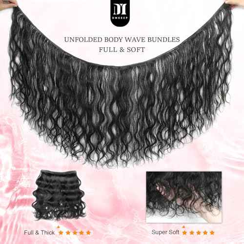 DMKEEP Body Wave Bundles Human Hair 14 14 14 Inch 12A Human Hair Bundles 100% Unprocessed Brazilian Raw Virgin Hair 3 Pcs Quick Weave Human Hair Extensions Natural Color