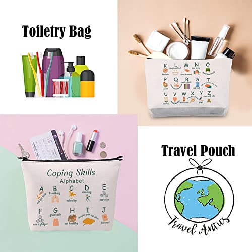 Coping Skills Alphabet Cosmetic Bag Mental Health Gift Self Care Makeup Zipper Pouch Bag for Makeup Zipper Pouch Bag for Counselor, Psychologist (Coping Skills Alphabet)