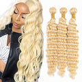 FuivJuix Blonde Deep Wave Human Hair Bundles 30 Inch - Unprocessed Brazilian Virgin Hair Extensions, 3-Pack