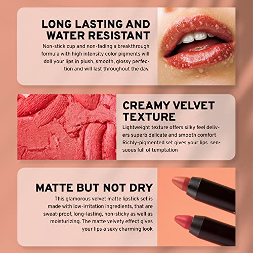 CoralBeau Matte Lipstick Set - 12 Shades Waterproof Long-Wear