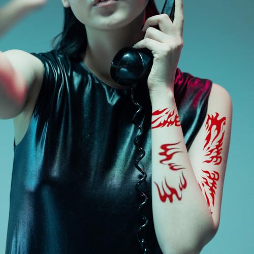 Flame Tattoo Stickers - 6 Sheets Halloween Face Makeup Decals