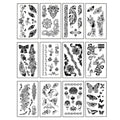 12 Sheets Temporary Self Adhesive Transfer Arabic Arabian Tattoo Tattoos Stickers Black Waterproof Sticker Islamic Muslim Islam Body Henna Word Ramadan Eid Stencils Stencil Temples Body Art Designs