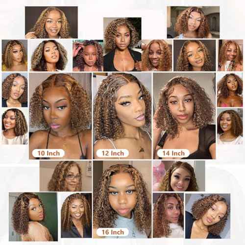 Highlight Glueless Bob Wigs Human Hair Pre Plucked Pre Cut Curly Human Hair Wigs for Black Women Ombre Deep Wave 4x4 HD Lace Closure Wigs Ready to Wear and Go Glueless Wigs