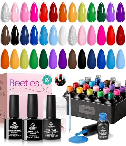 Beetles 20 Color Gel Nail Polish Set with Base, Top Coat & Brush