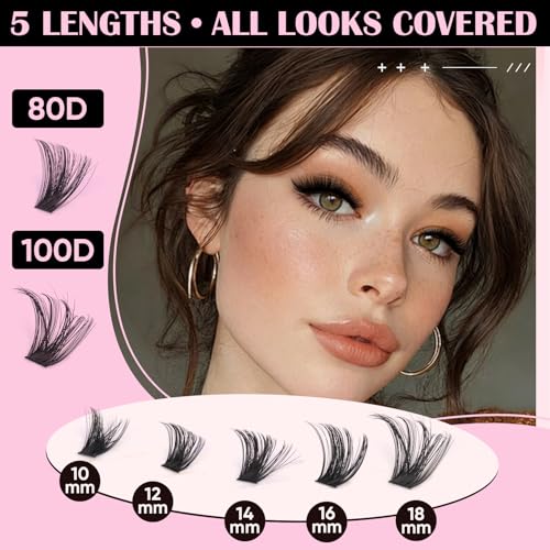 Lash Clusters Kit 1216pcs D Curl 80D 100D 10-18mm