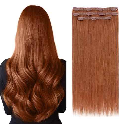 Elailite Clip in Hair Extensions Real Human Hair 3PCS Lace Weft Remy Hairpieces for Women 18 Inch 80g Dark Auburn