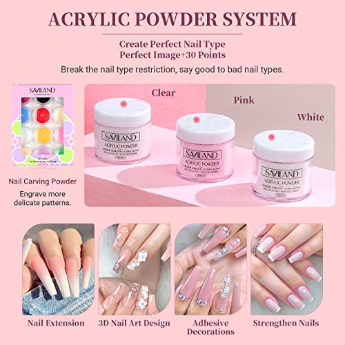 Saviland Nails Kit Acrylic Set with U V Light and Drill - Nail Kit Set Professional Acrylic with Everything for Acrylic Nails Acrylic Powder Set for Home DIY Salon (Without Acrylic Liquid)