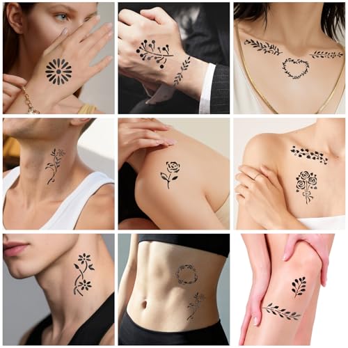 Yazhiji Fine line plant Temporary Tattoo Stencils, Face and Body Paint Stencils, Girl Boy Flower Tattoos Pack for Kids School Show Birthdays Christmas Party Favor Supplies