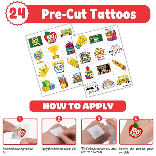 48-Piece 100 Days of School Party Favors - Slap Bracelets & Tattoos