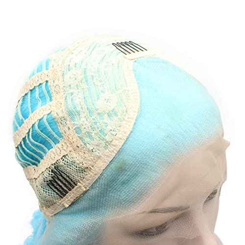 MX angel Medium Long Shoulder Length Wavy Light Blue Lace Front Costume Party Wig