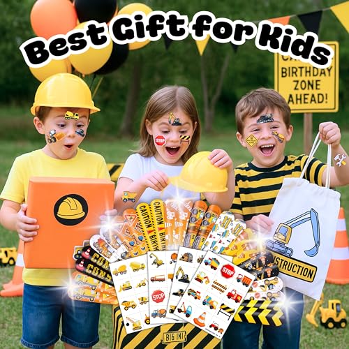 72PCS Construction Party Favors Set - Tattoos & Slap Bracelets