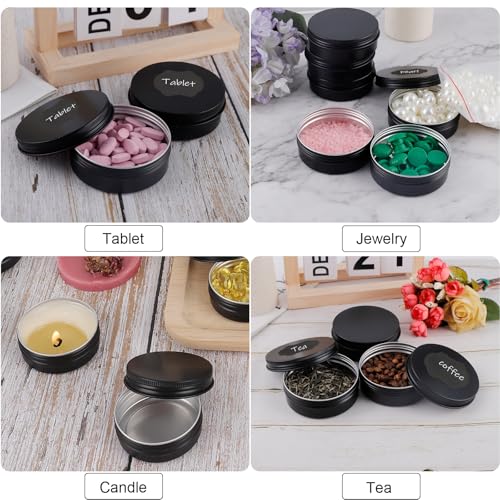 60 Pack Round Cans with Screw Lid 4 Oz Aluminum Metal Tins DIY Food Candle Containers for Lotion Bars, Balms, Salve, Spices, Beard Balm, Crafts with 4 Markers 2 Sheets Label Stickers
