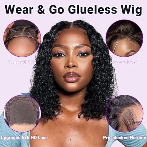 UCUVIC 18-Inch Curly Bob Wig - Glueless Human Hair Lace Front for Black Women