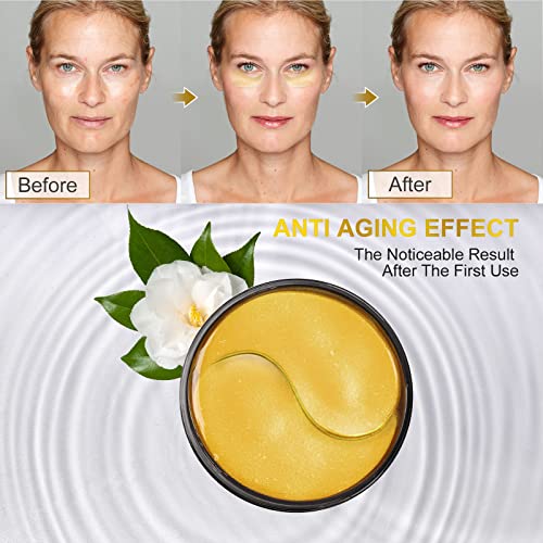 24k Gold Under Eye Patches - 60 Pcs Collagen Hyaluronic Acid Mask