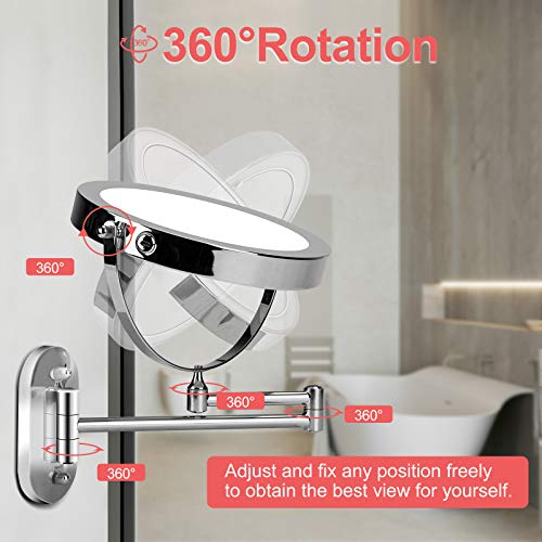 FUNTOUCH 5000mAh Rechargeable Wall Mount Makeup Mirror 1X/30X Magnifying