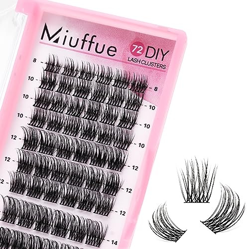 DIY Eyelash Extensions 72 PCs Cluster Lashes Super Thin Band Soft Mixed Tray Wispy Individual Lashes (Fluffy, C-8-16mix)