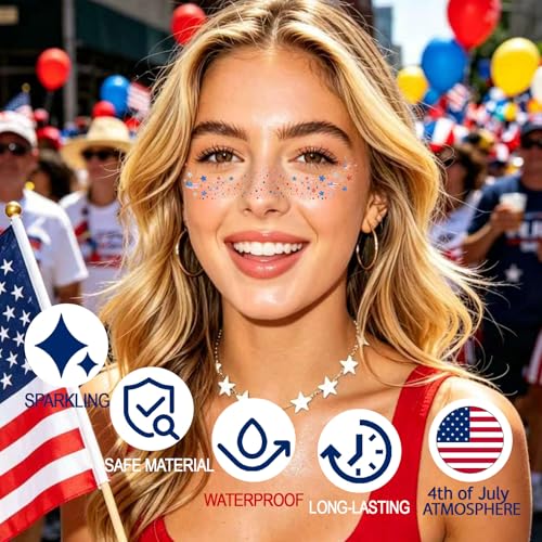 4th of July Temporary Tattoos & Glitter Freckles - Patriotic USA