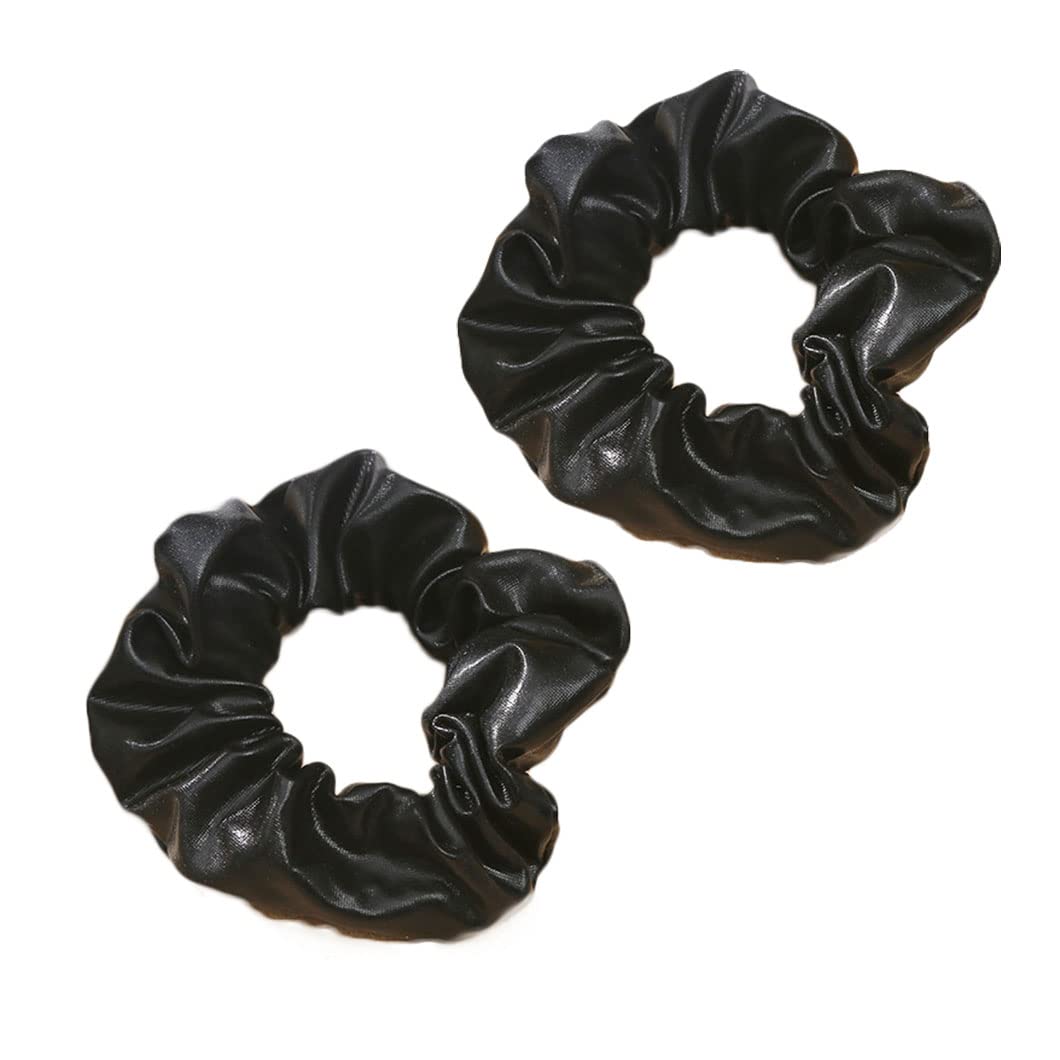 Bronzing Gilding Hair Scrunchies Floppy Metallic Ponytail Holders Gilding Hair Scrunchy BW32 (Black-Set)